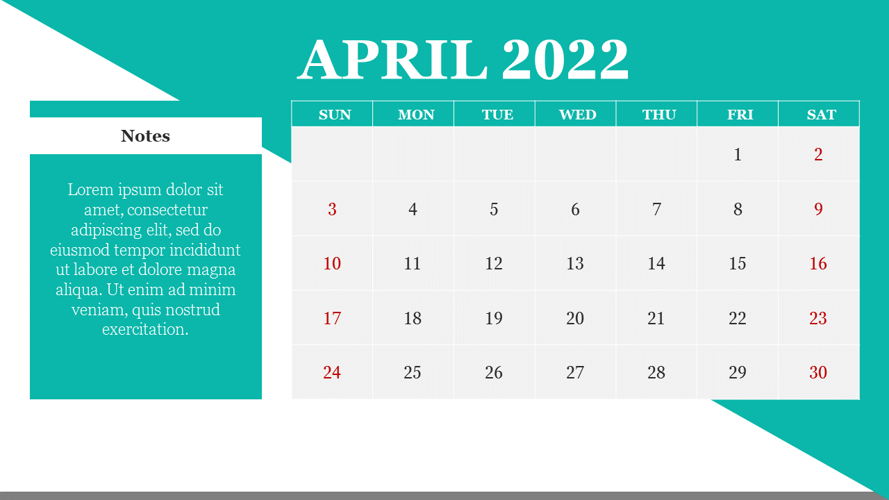 PowerPoint Calendar April 2022 Template